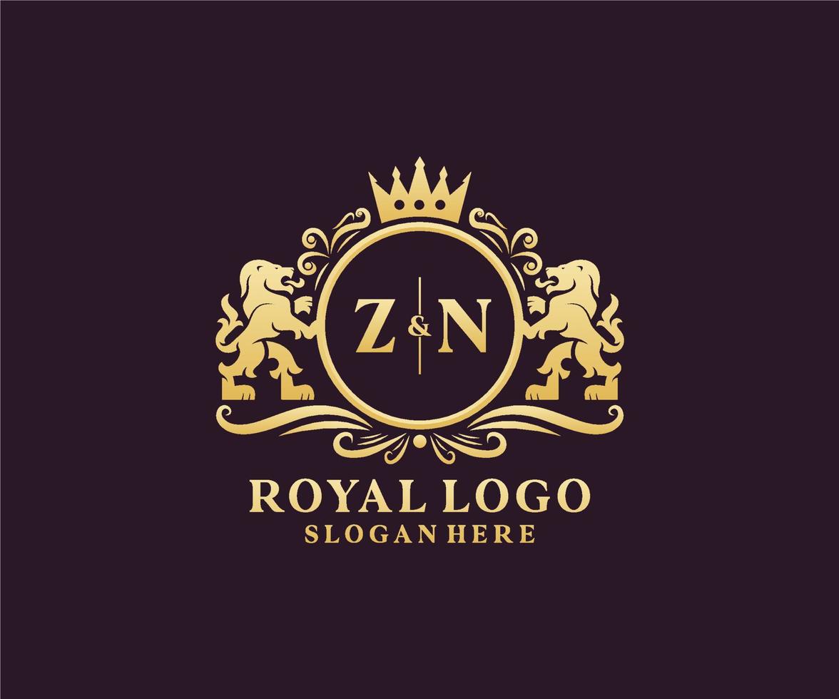 Initial ZN Letter Lion Royal Luxury Logo template in vector art for Restaurant, Royalty, Boutique, Cafe, Hotel, Heraldic, Jewelry, Fashion and other vector illustration.