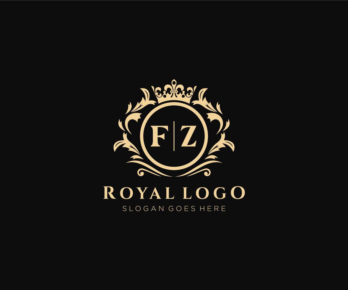 Initial FZ Letter Luxurious Brand Logo Template, for Restaurant, Royalty, Boutique, Cafe, Hotel, Heraldic, Jewelry, Fashion and other vector illustration.