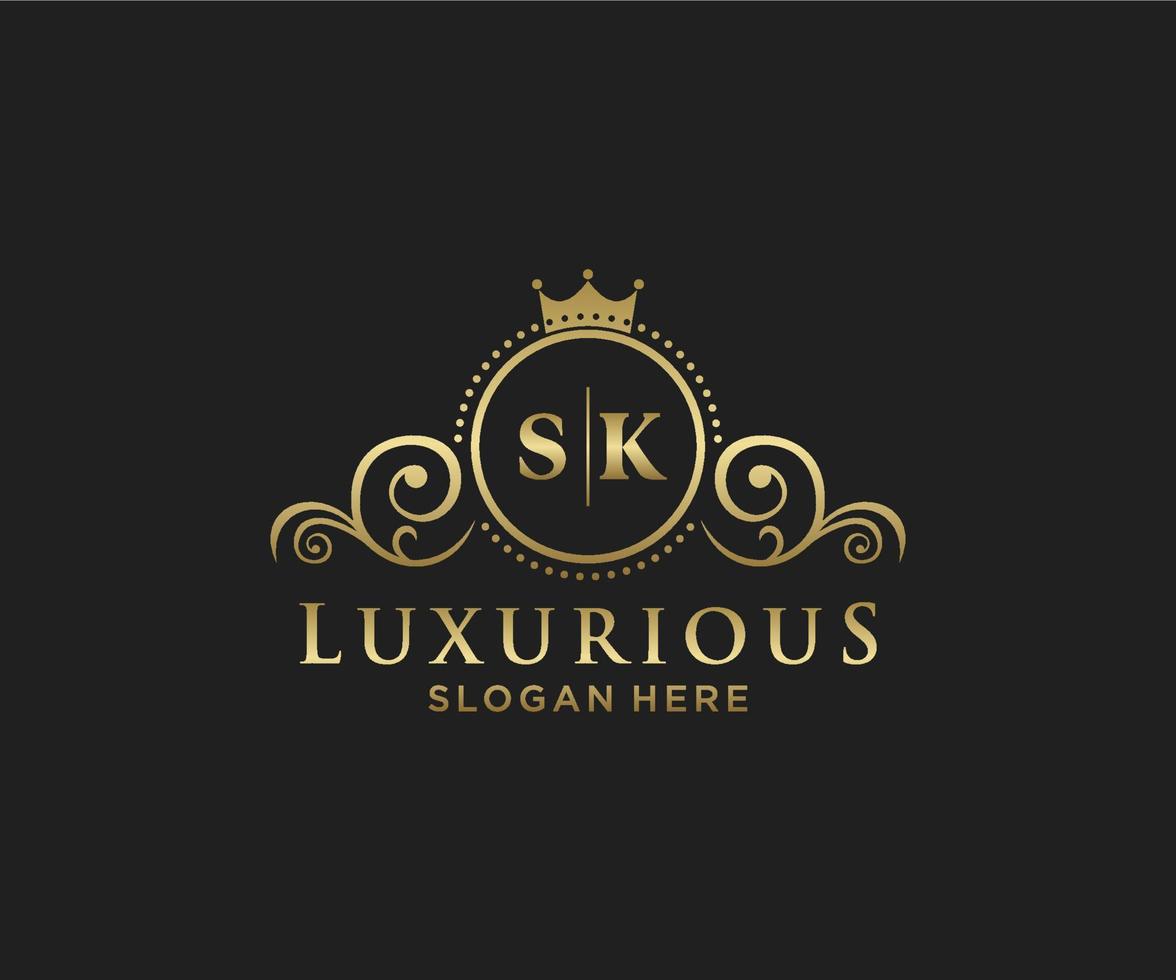Initial SK Letter Royal Luxury Logo template in vector art for Restaurant, Royalty, Boutique, Cafe, Hotel, Heraldic, Jewelry, Fashion and other vector illustration.