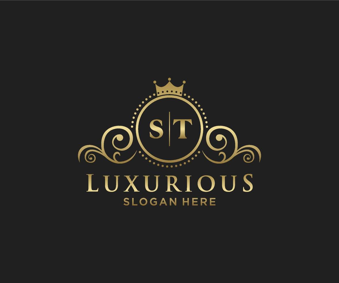 Initial ST Letter Royal Luxury Logo template in vector art for Restaurant, Royalty, Boutique, Cafe, Hotel, Heraldic, Jewelry, Fashion and other vector illustration.
