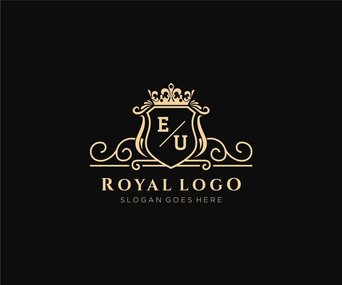 Initial EU Letter Luxurious Brand Logo Template, for Restaurant, Royalty, Boutique, Cafe, Hotel, Heraldic, Jewelry, Fashion and other vector illustration.
