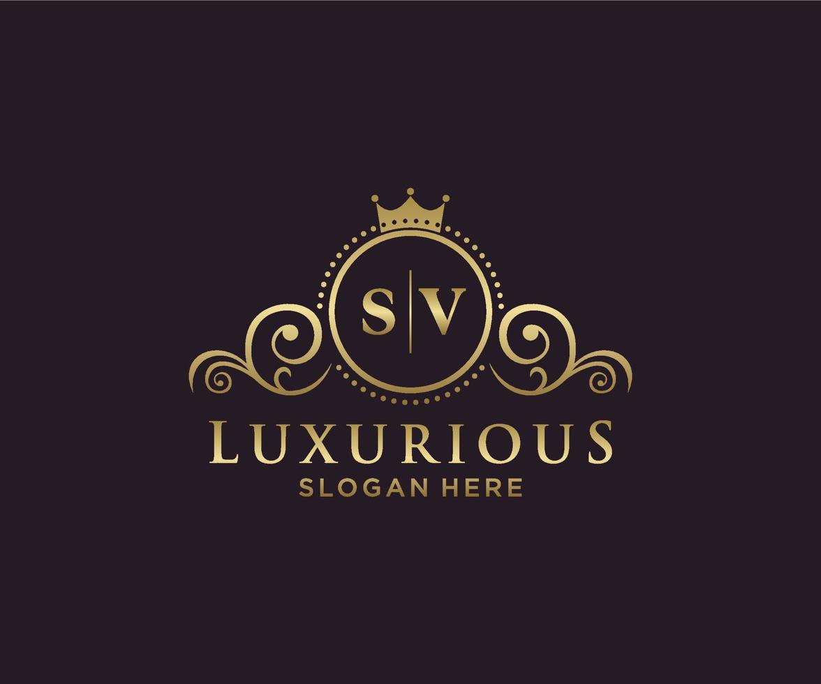 Initial SV Letter Royal Luxury Logo template in vector art for Restaurant, Royalty, Boutique, Cafe, Hotel, Heraldic, Jewelry, Fashion and other vector illustration.