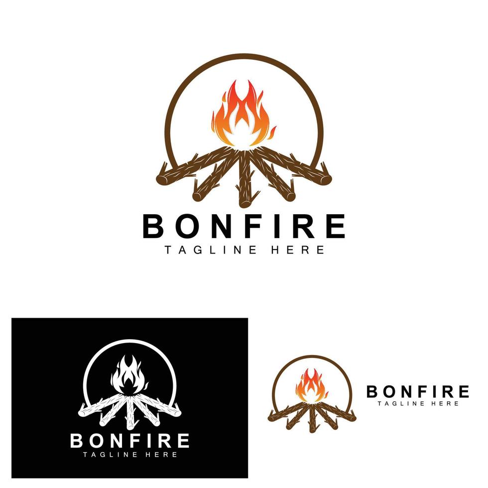 Campfire Logo Design, Camping Vector, Wood Fire And Forest Design vector