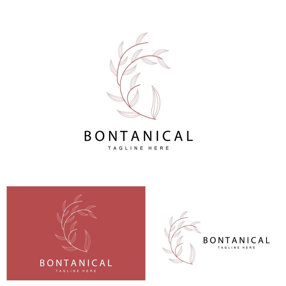 botánico logo, naturaleza planta diseño, flor planta icono vector con línea modelo