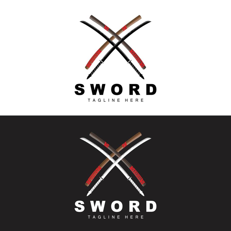 espada logo, samurai katana monocromo diseño, vector guerra arma corte herramienta modelo icono