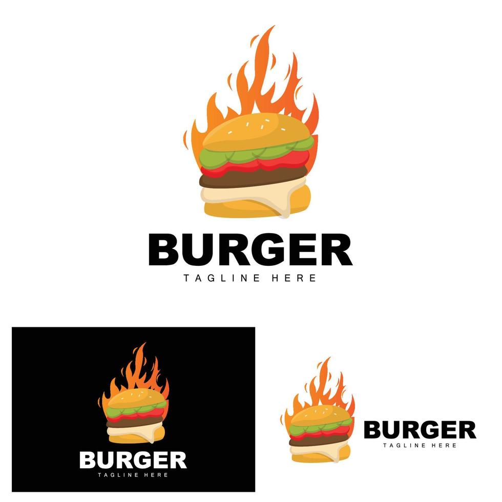 Burger Logo, Bread Vector, Meat And Vegetable, Fast Food Design, Burger Shop And Product Brand Icon Illustration vector