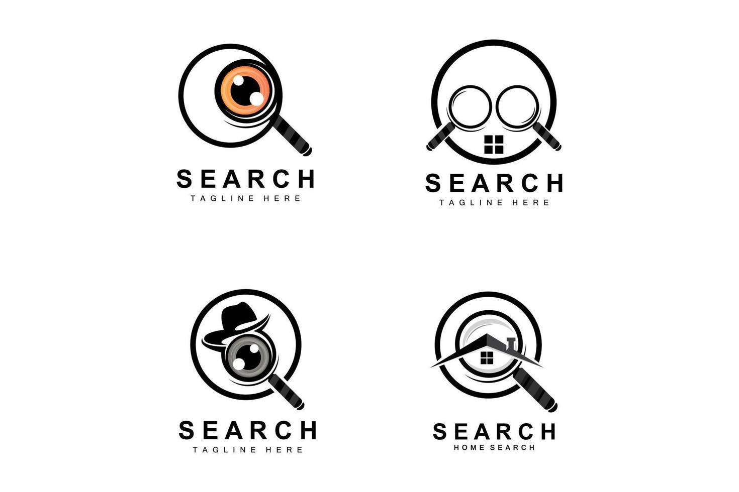 Search Logo Design, Detective Illustration, Home search, Glass Lens, Company Brand Vector