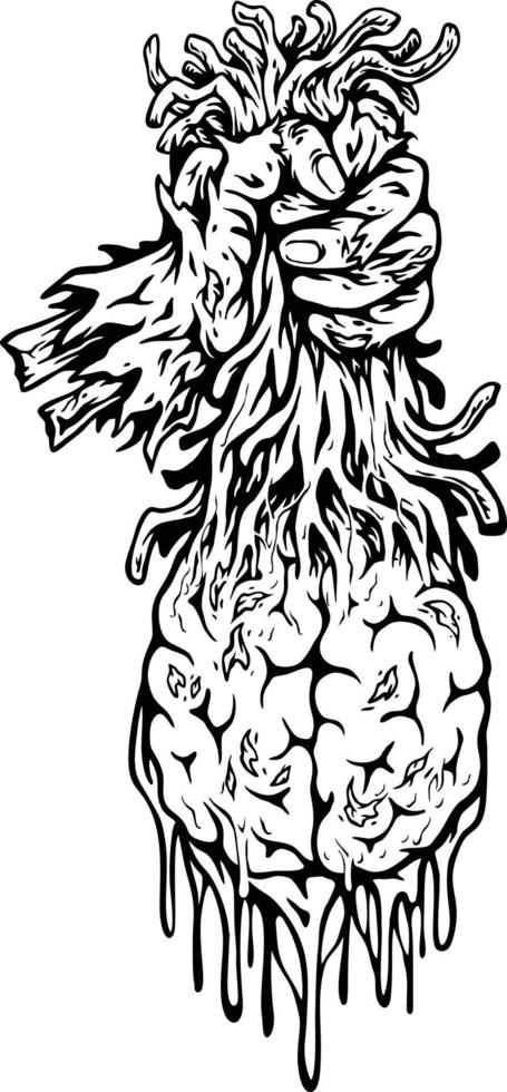 Monster zombie holding brain monochrome vector illustrations for your work logo, merchandise t-shirt, stickers and label designs, poster, greeting cards advertising business company or brands