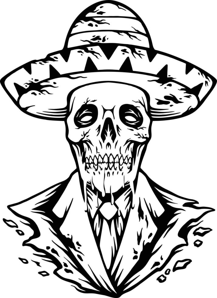 mexicano muertos azúcar cráneo sombrero sombrero monocromo vector ilustraciones para tu trabajo logo, mercancías camiseta, pegatinas y etiqueta diseños, póster, saludo tarjetas publicidad negocio empresa