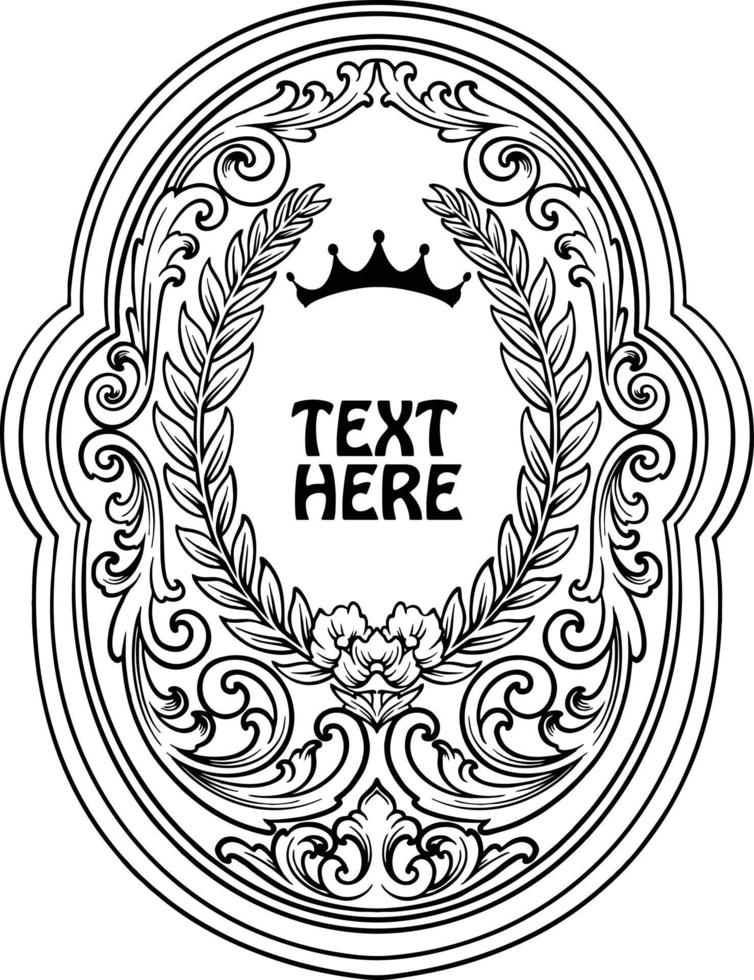 Vintage frame label crown flourish ornament monochrome vector illustrations for your work logo, merchandise t-shirt, stickers and label designs, poster, greeting cards advertising business company