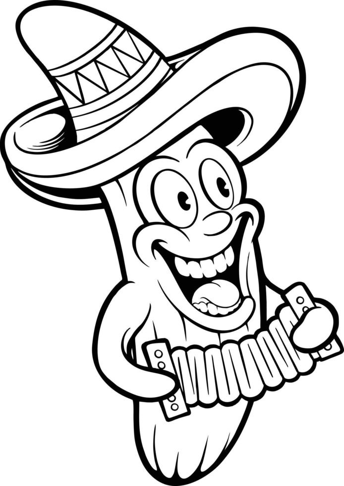 linda mexicano cactus sombrero sombrero jugando acordeón cinco Delaware mayonesa monocromo vector ilustraciones para tu trabajo logo, mercancías camiseta, pegatinas y etiqueta diseños, póster, saludo tarjetas