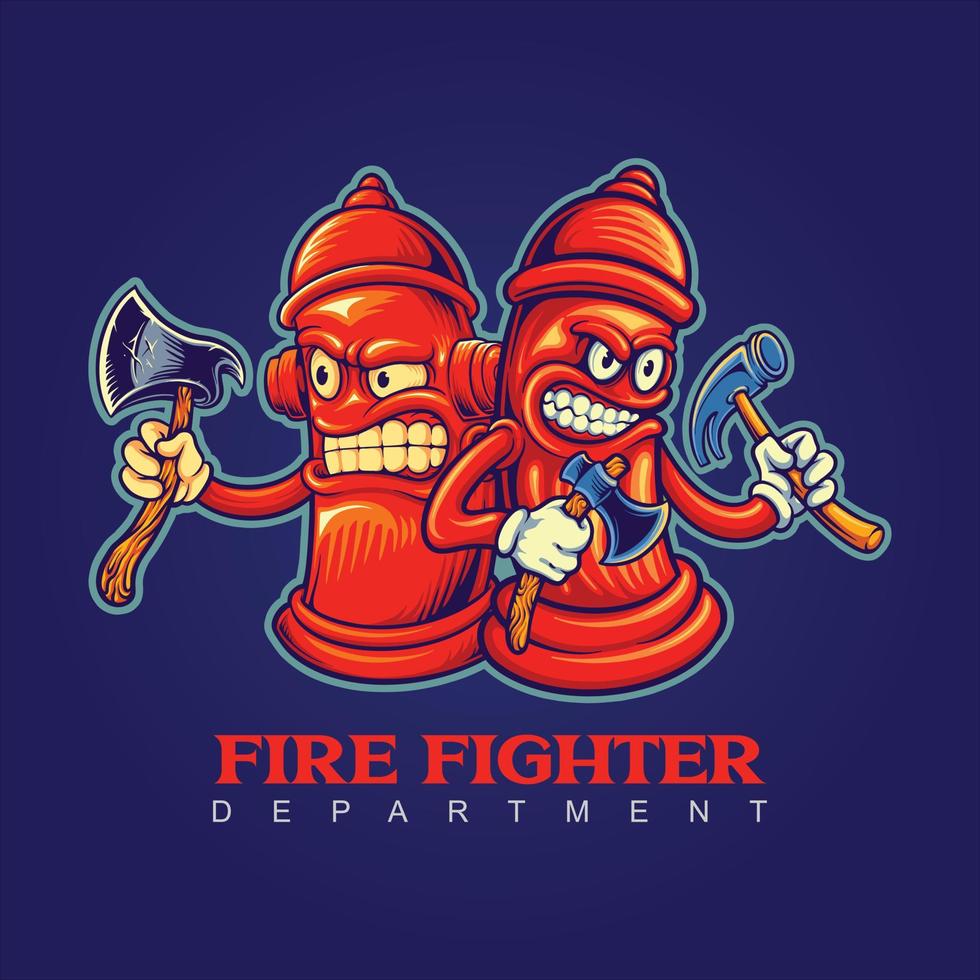 Angry hydrant department firefighter logo cartoon illustrations vector