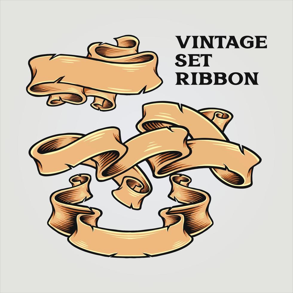 Set vintage ribbon banner swirls classic illustrations vector