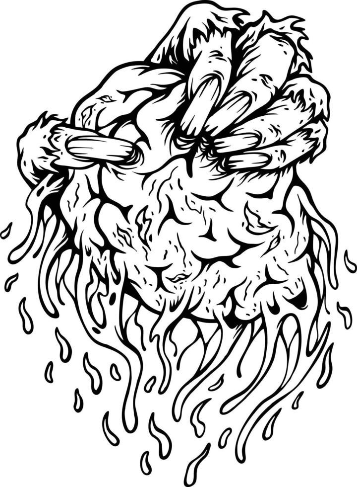 Spooky zombie hand holding monster brain silhouette vector illustrations for your work logo, merchandise t-shirt, stickers and label designs, poster, greeting cards advertising business company brands