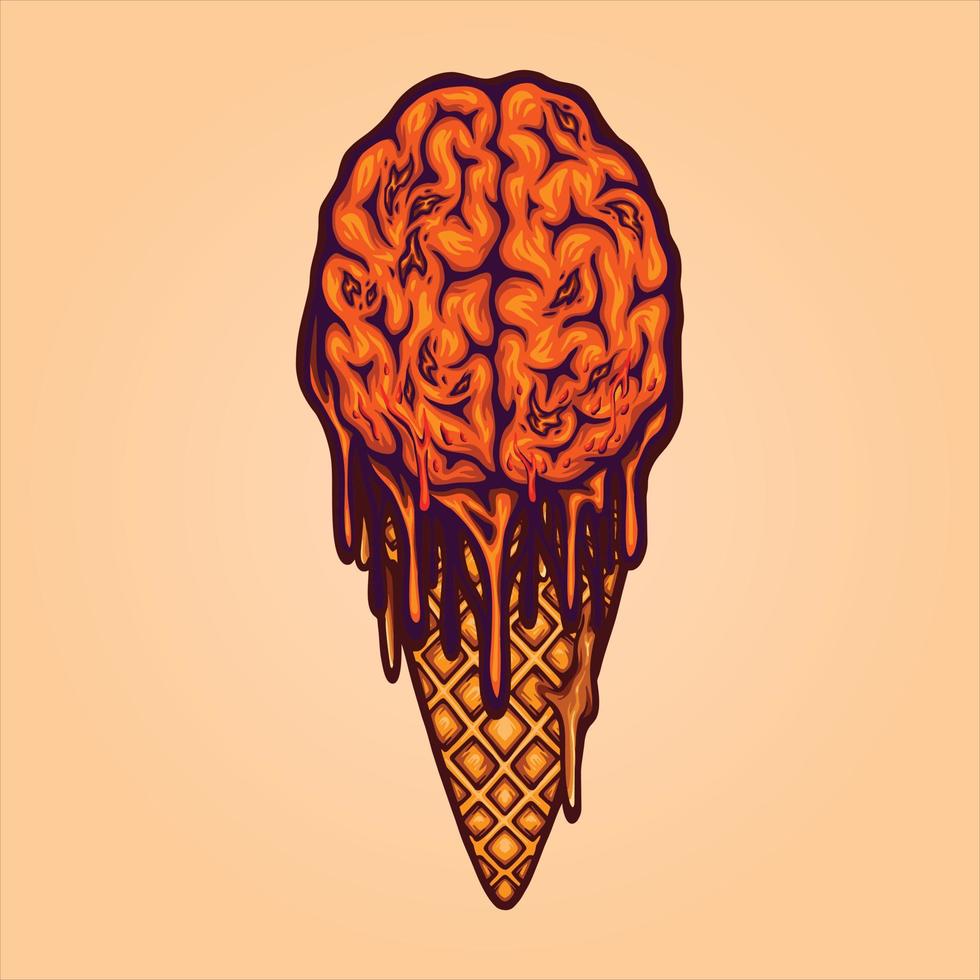 escalofriante chocolate hielo crema zombi cerebro logo dibujos animados ilustraciones vector