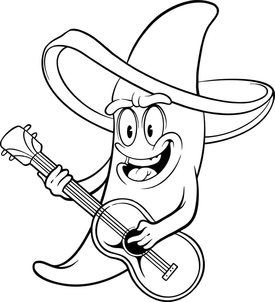 Chilli pepper sombrero hat guitar mexico cinco de mayo monochrome vector illustrations for your work logo, merchandise t-shirt, stickers and label designs, poster, greeting cards advertising company