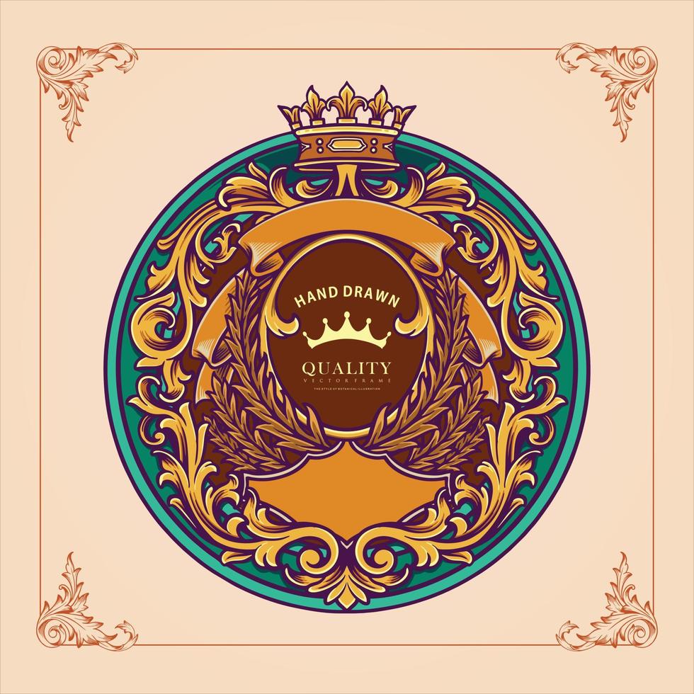 elegante oro clásico corona etiqueta Insignia florecer ornamento logo ilustraciones vector