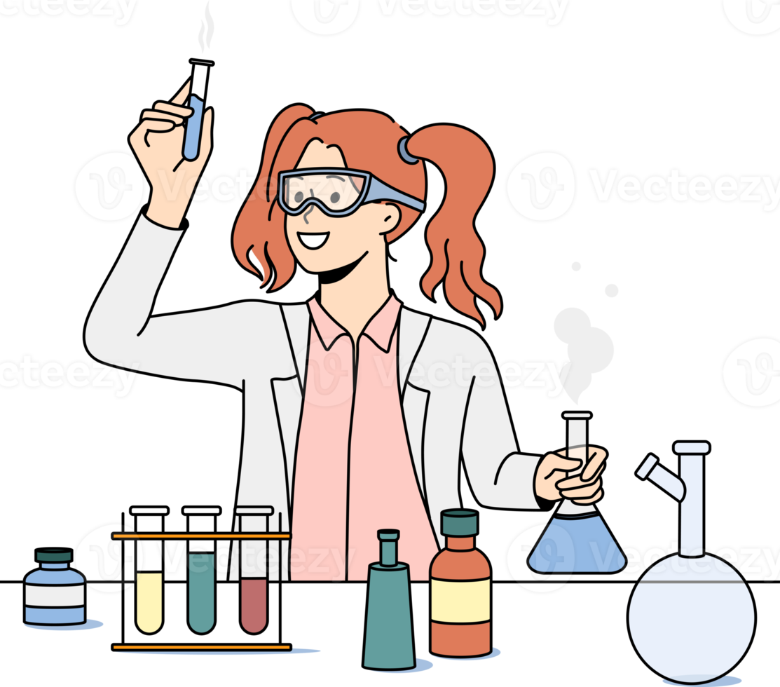 Female scientist do experiments in lab png