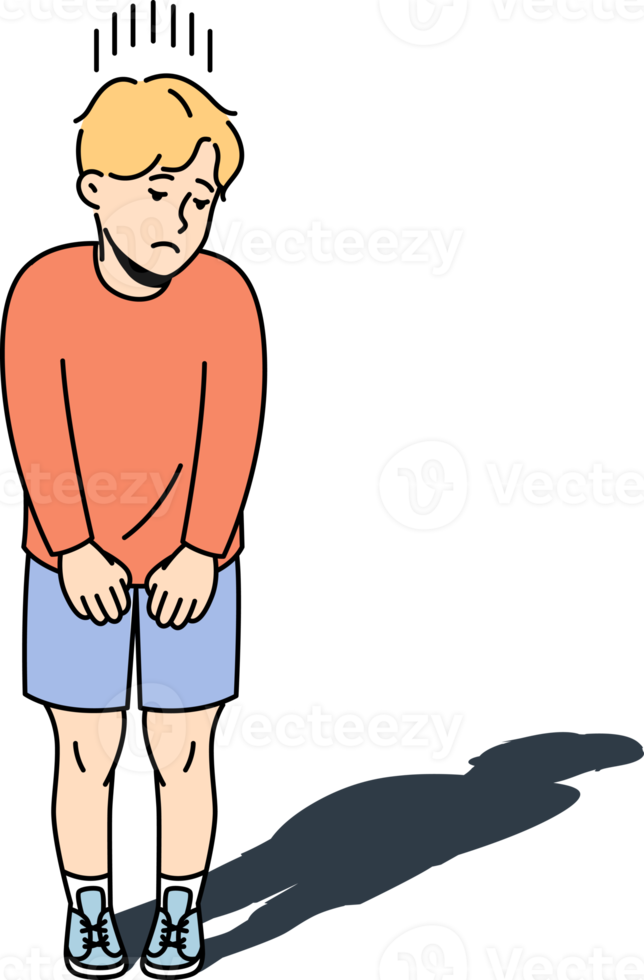 malheureux petit garçon ressentir peu sûr et solitaire png