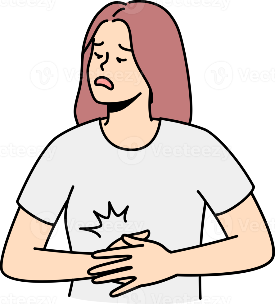Unwell woman suffer from stomachache png