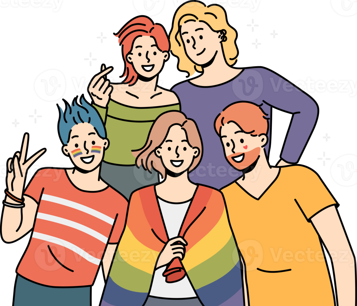 sorridente pessoas pose com lgbt bandeira png