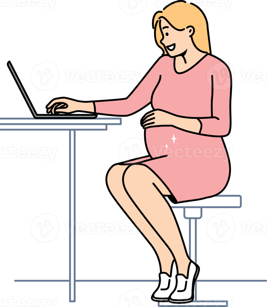 mujer embarazada trabajando en la computadora portátil png