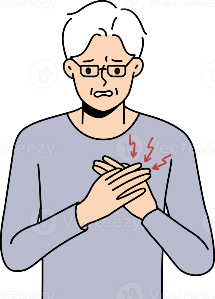 Unhealthy elderly man suffer from heart pain png