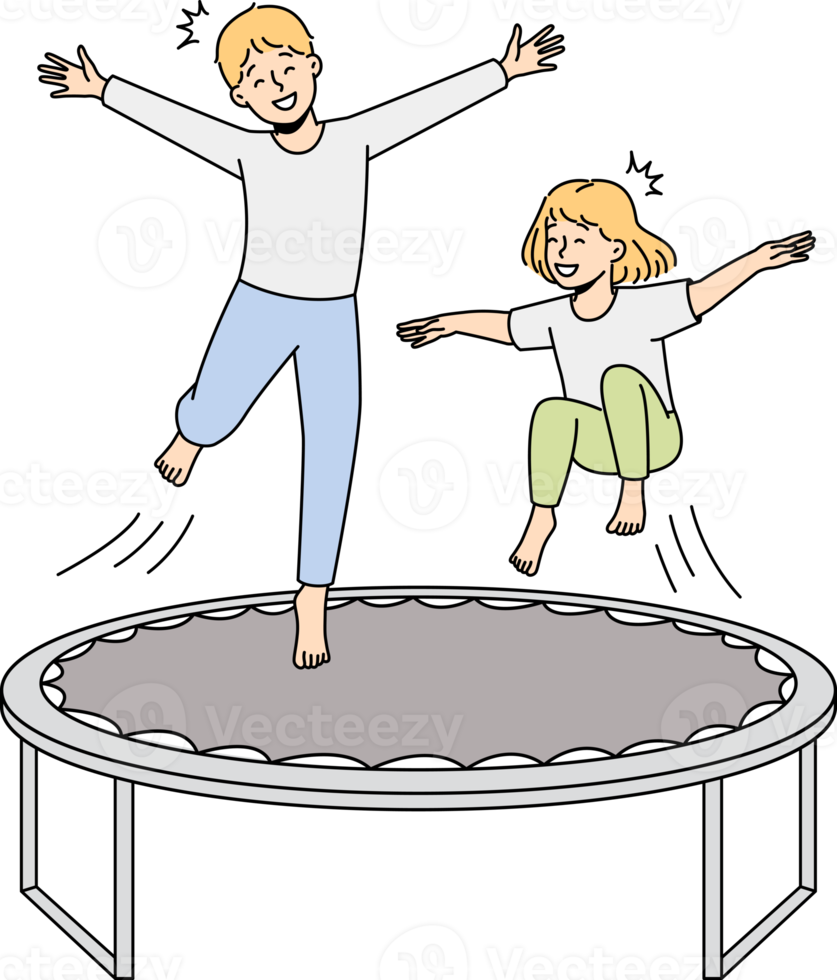 Happy kids jumping on trampoline png