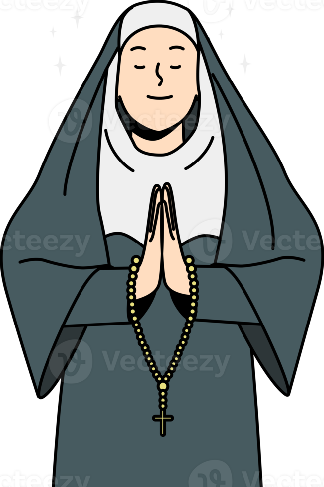 Nun praying with rosary png