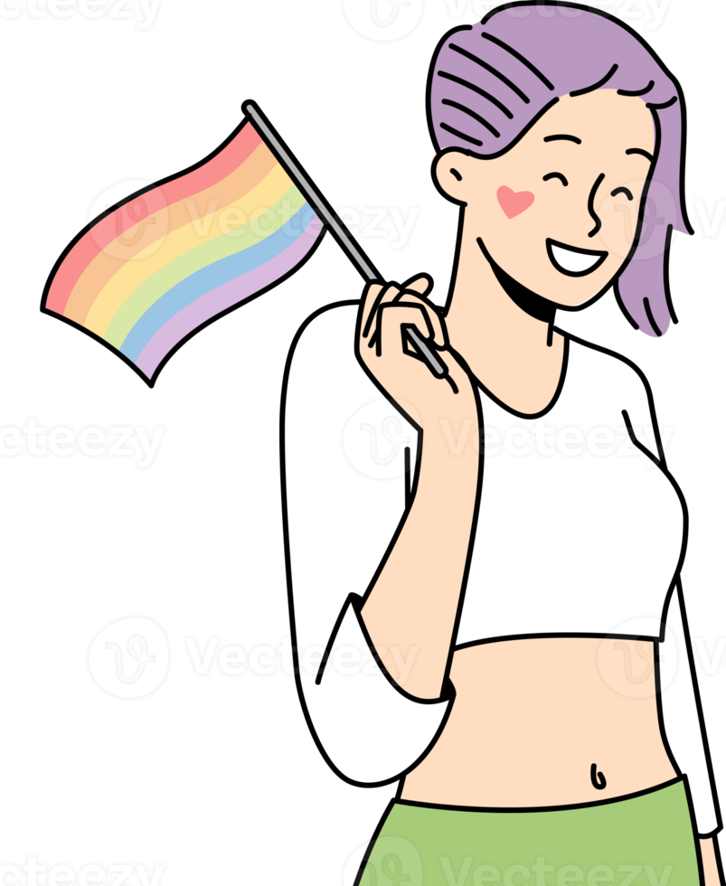 Smiling girl with LGBT flag png