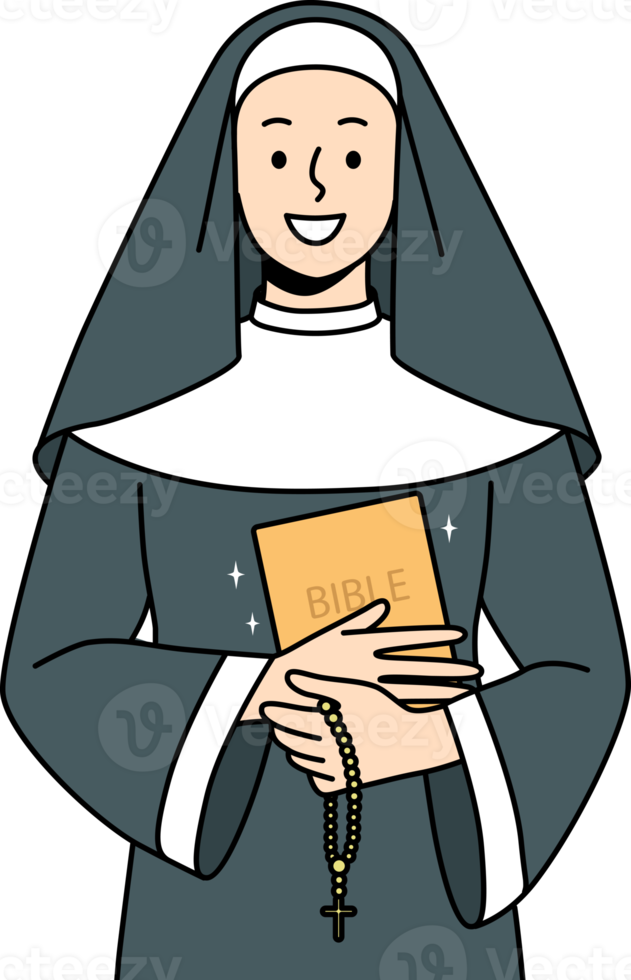 Smiling nun with bible and rosary 21476644 PNG