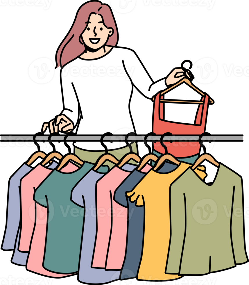 sonriente mujer compras ropa en boutique png