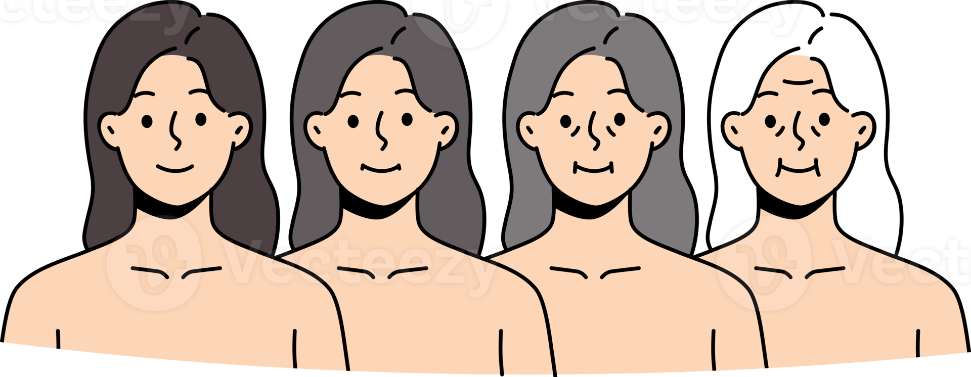 Set of woman aging from girl to grandmother png