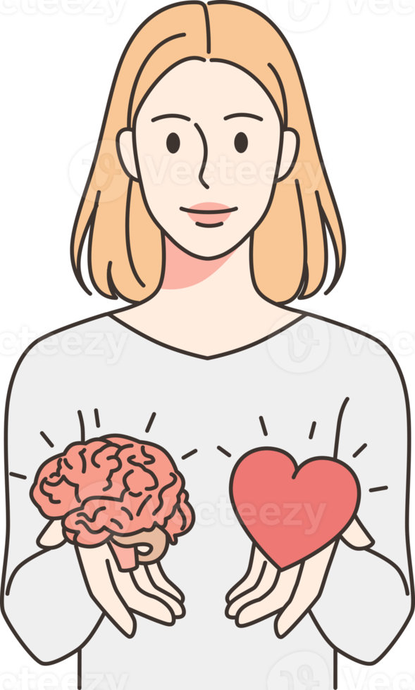 Woman holding heart and brain png