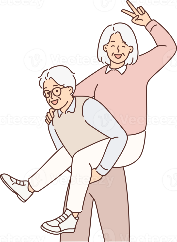 Happy senior couple have fun enjoy maturity png