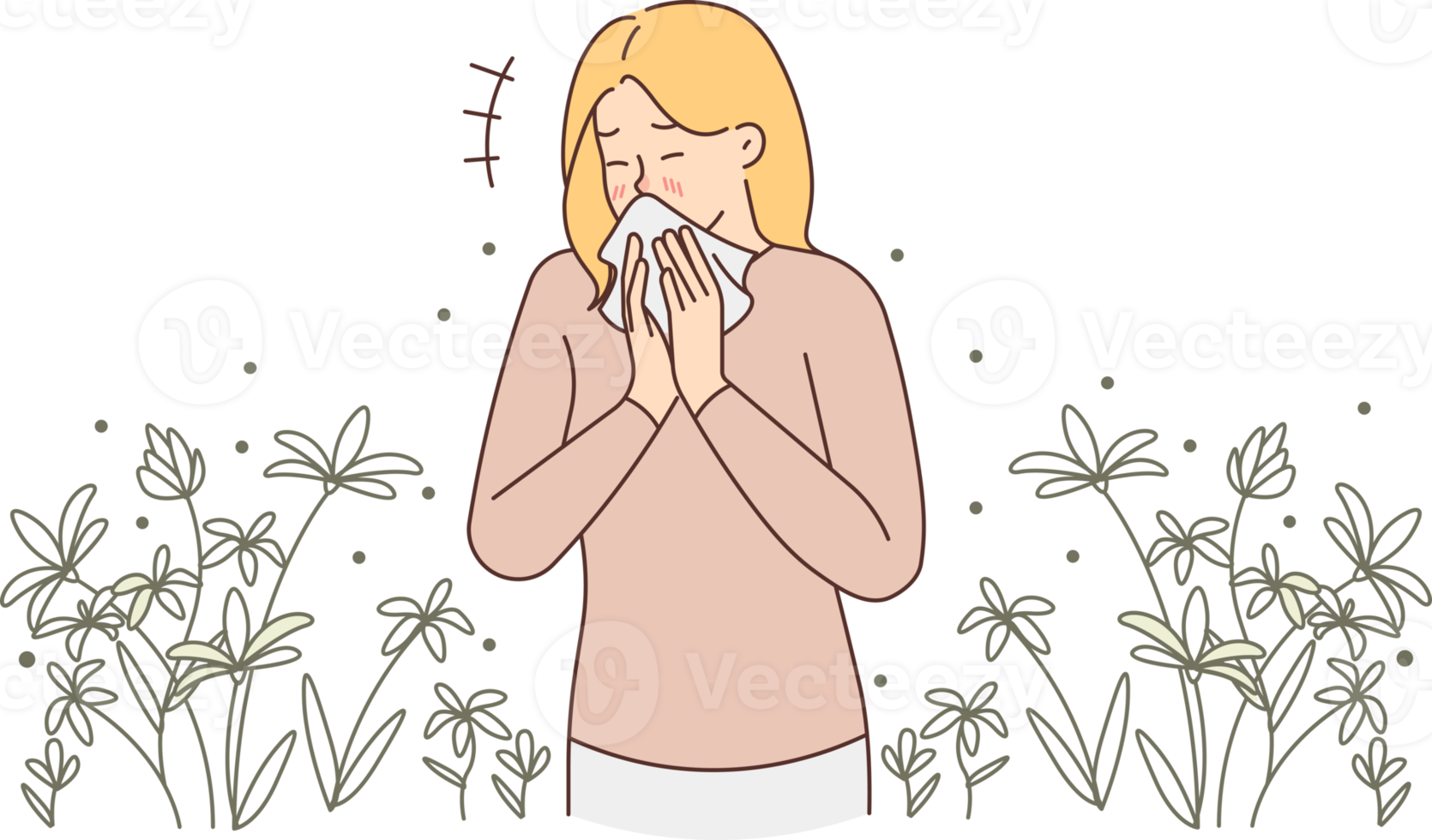 Unhealthy woman sneeze suffer from allergy png
