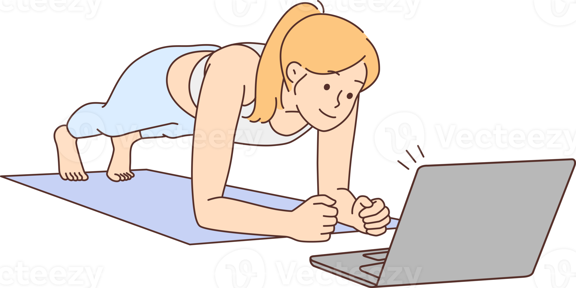 Woman training online with lesson on computer png