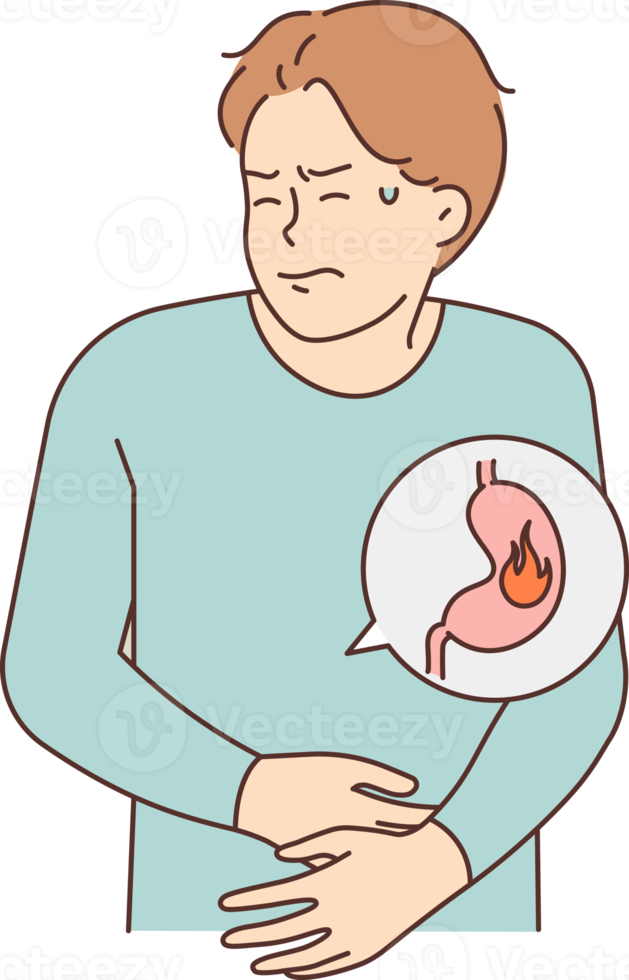 malsano uomo soffrire a partire dal stomaco infiammazione png