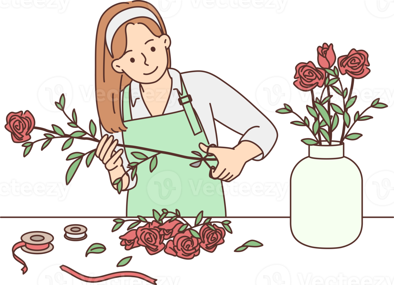 Female florist working with flowers in workshop png