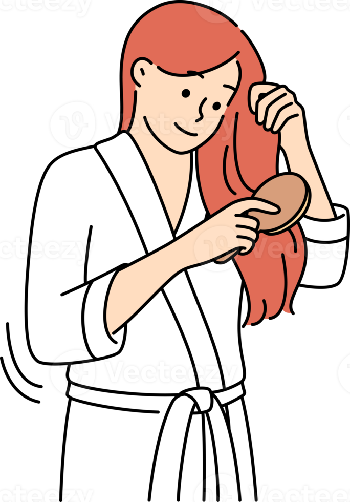 Happy woman brushing hair png