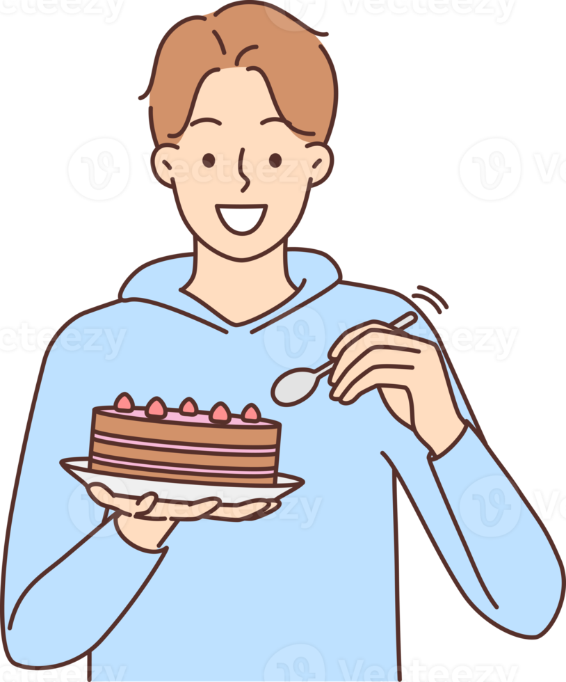 Smiling man eat cake with spoon png