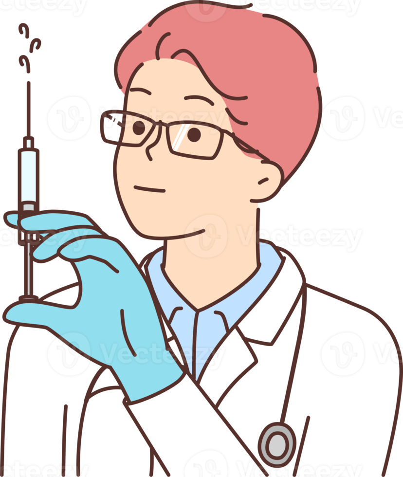 Male doctor with syringe in hands png