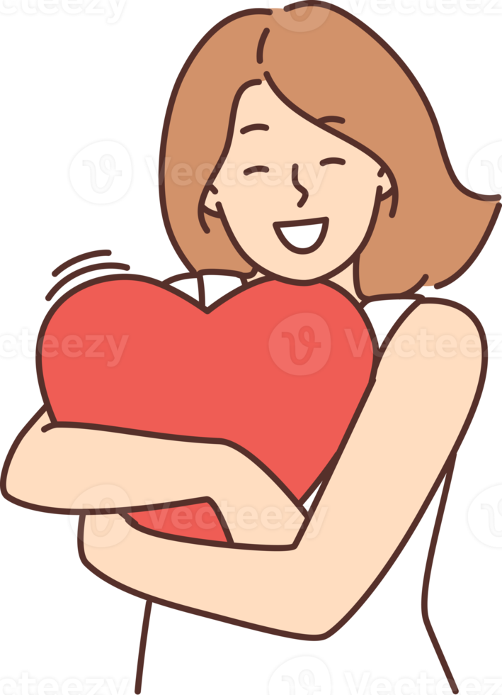 Happy woman hold heart in hands png