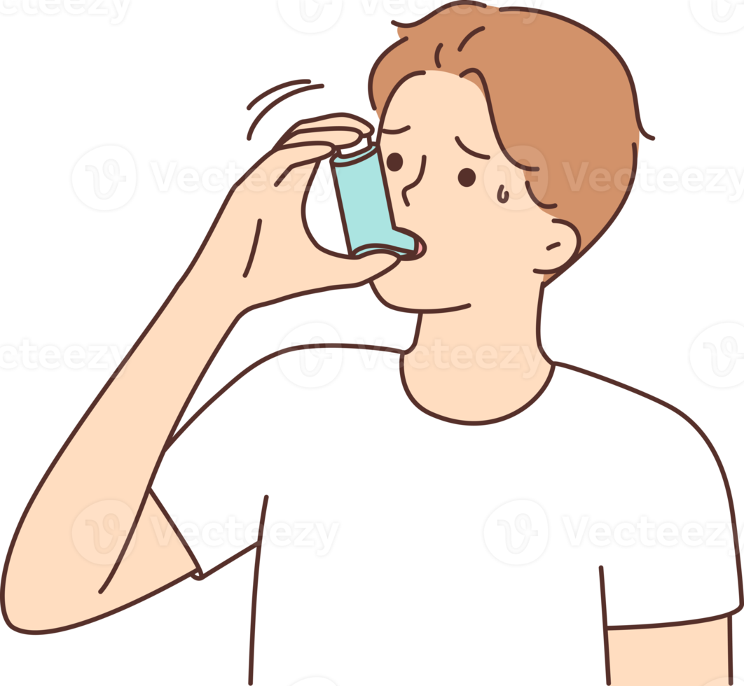 Sick man suffer from asthma use inhaler png