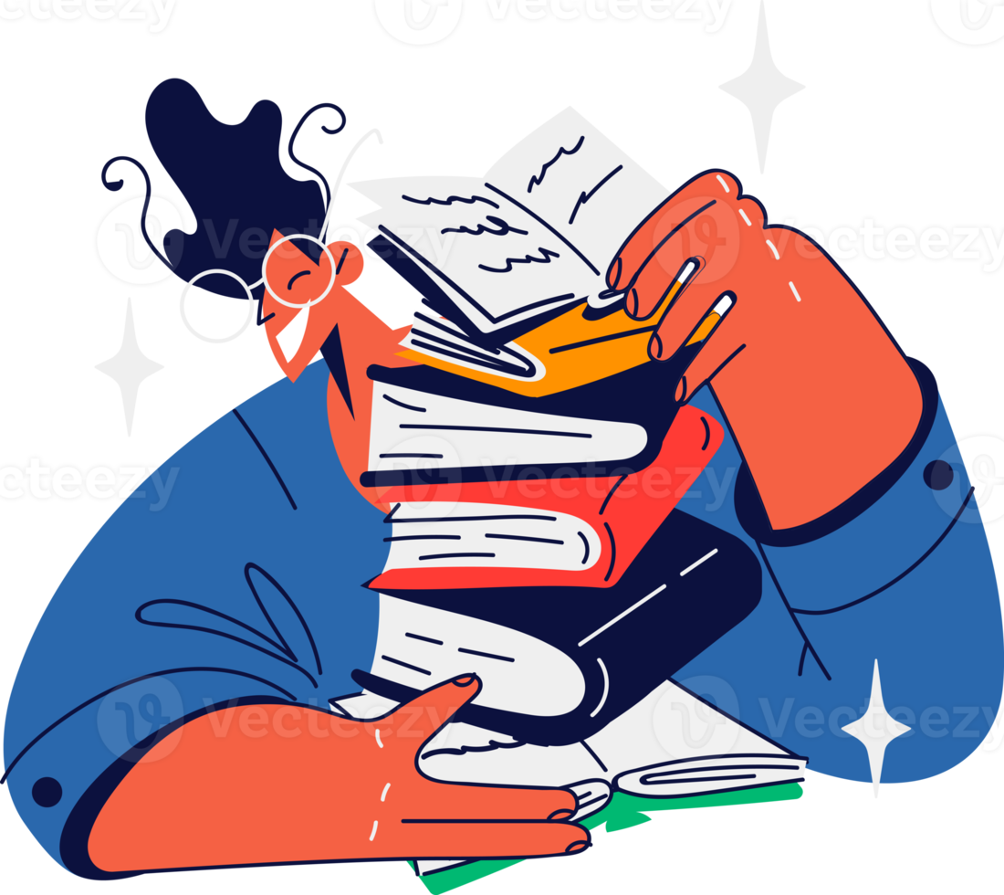 Smiling man with pile of books png