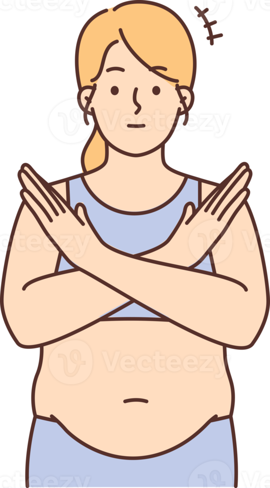 Overweight woman show stop hand gesture png