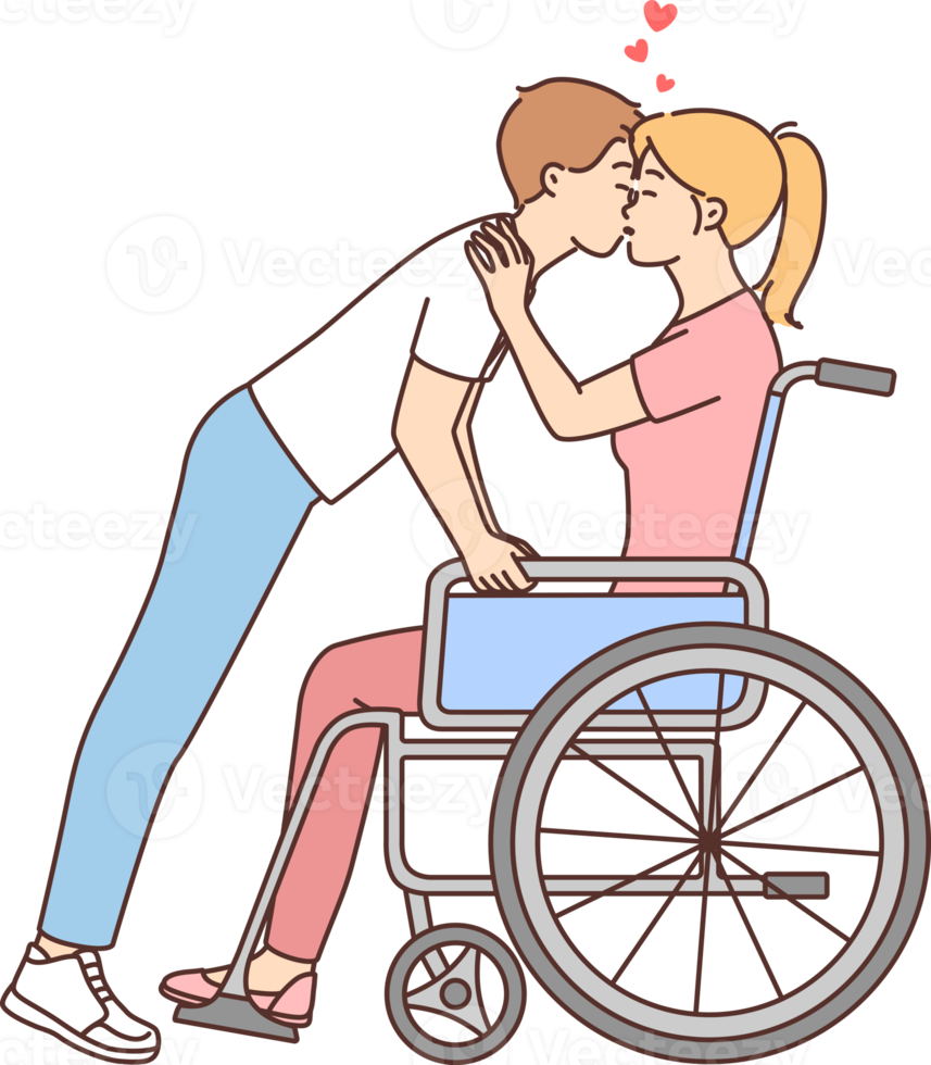 Man kissing disabled woman in wheelchair png