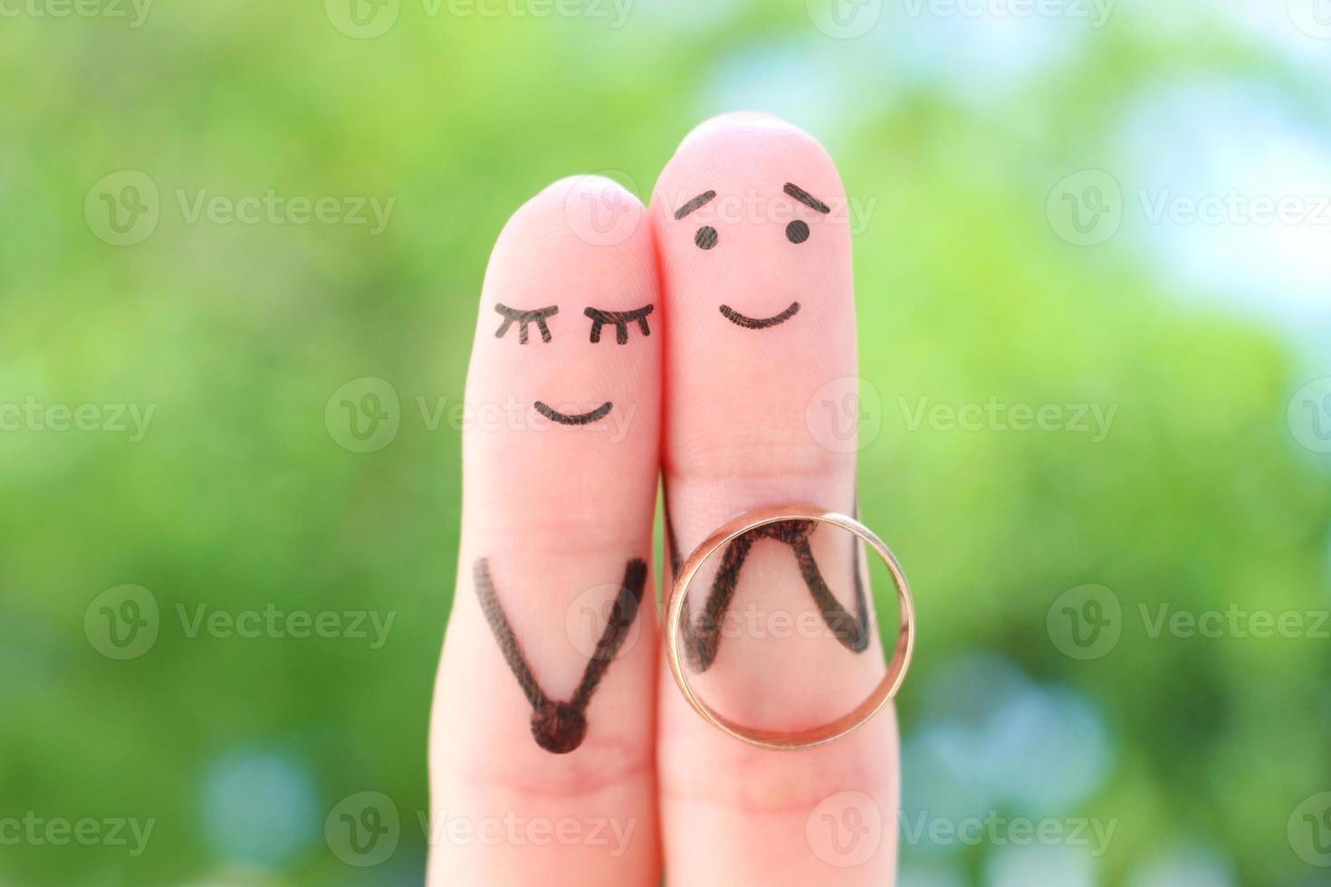 Fingers art of happy couple. Concept of man proposing to woman. photo