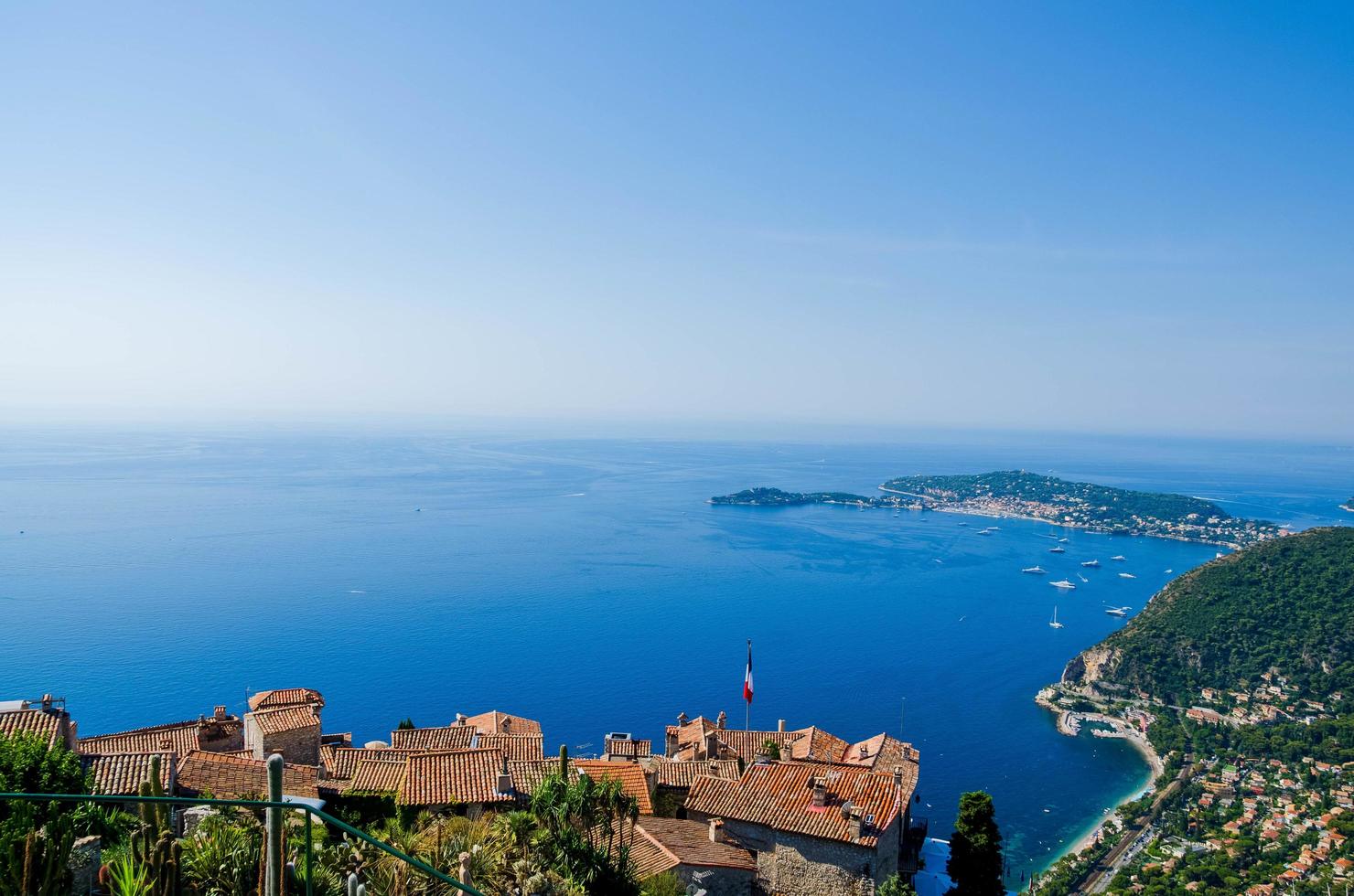 the view from the village of eze on the french riviera coast. in the middle of the botanical garden of eze. in July of 2016 photo