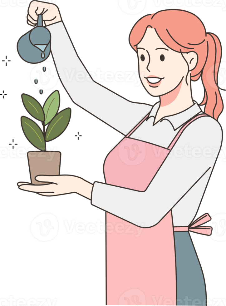 content femme arrosage plante png